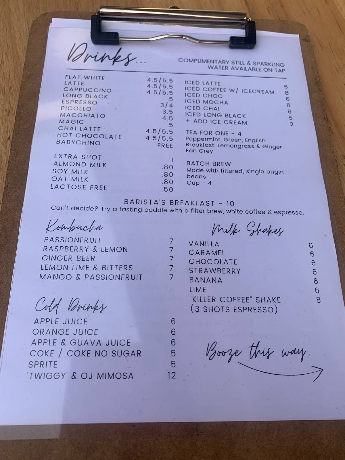 Menu at Manna McLaren Vale cafe, McLaren Vale