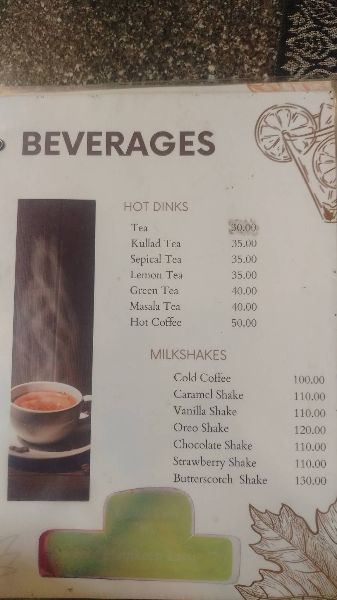 Mansa Mahal menu
