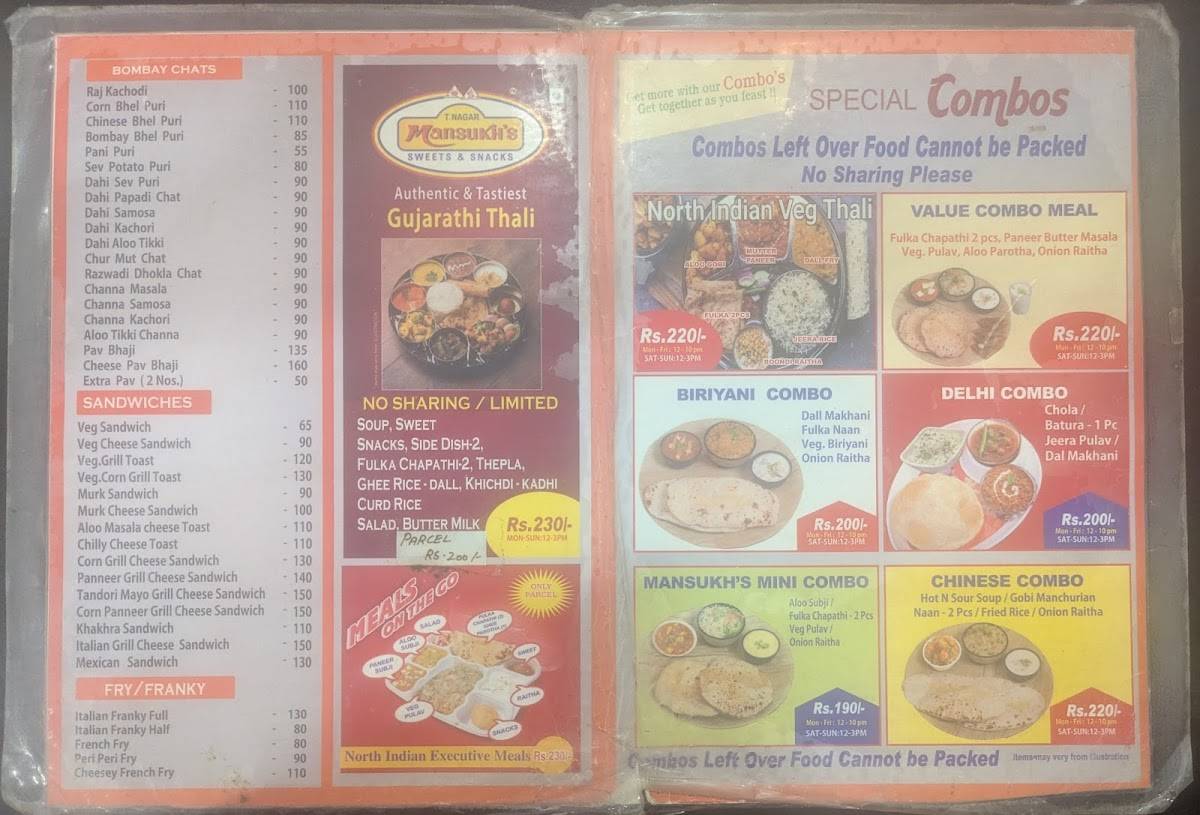 Mansukh's Sweets and Snacks menu