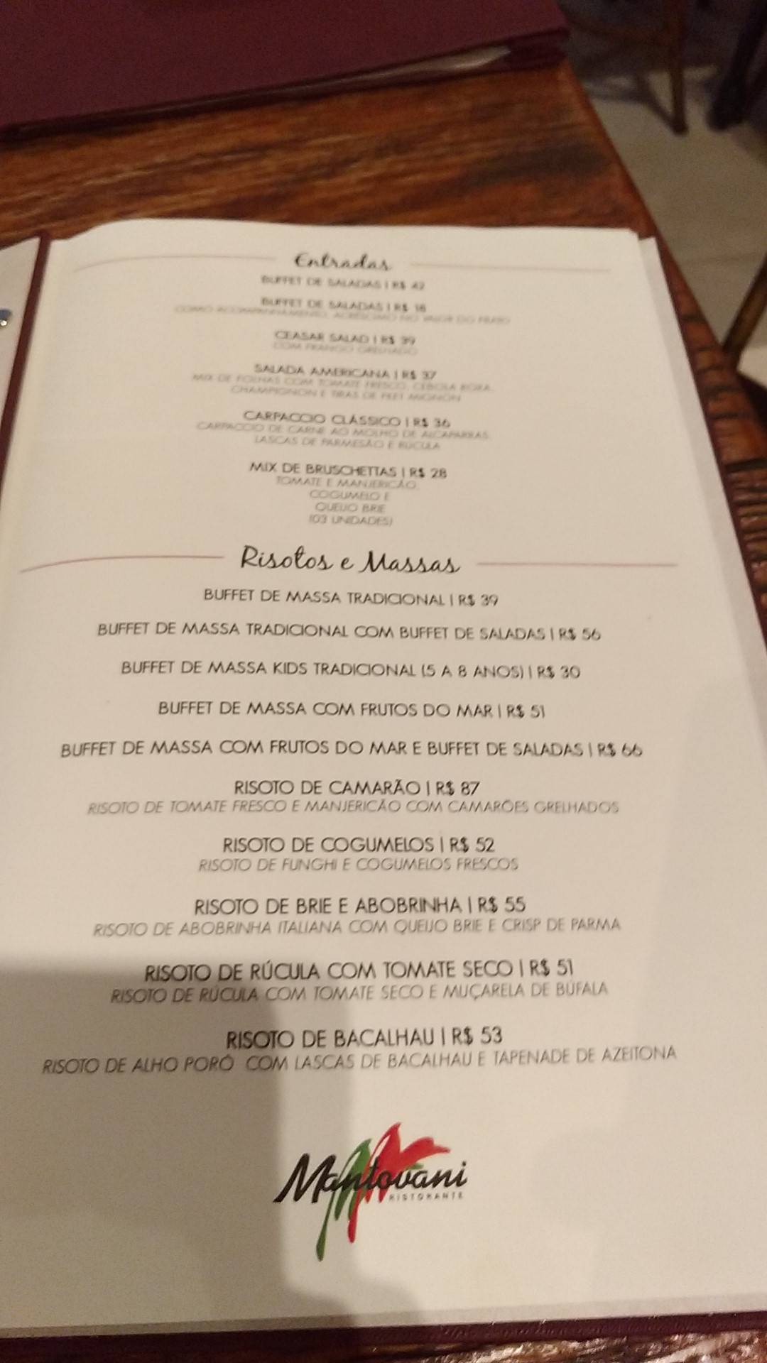 Mantovani Restaurante cardápio