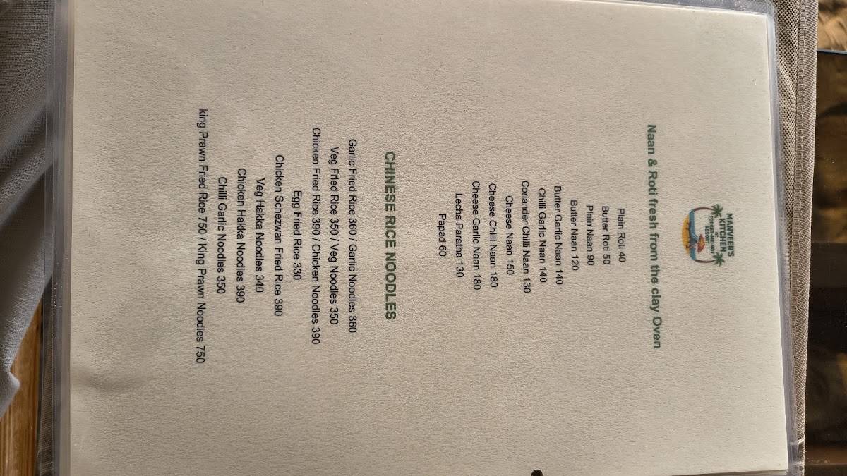 Manveer's Kitchen at Forget Me Not Beach Resort menu