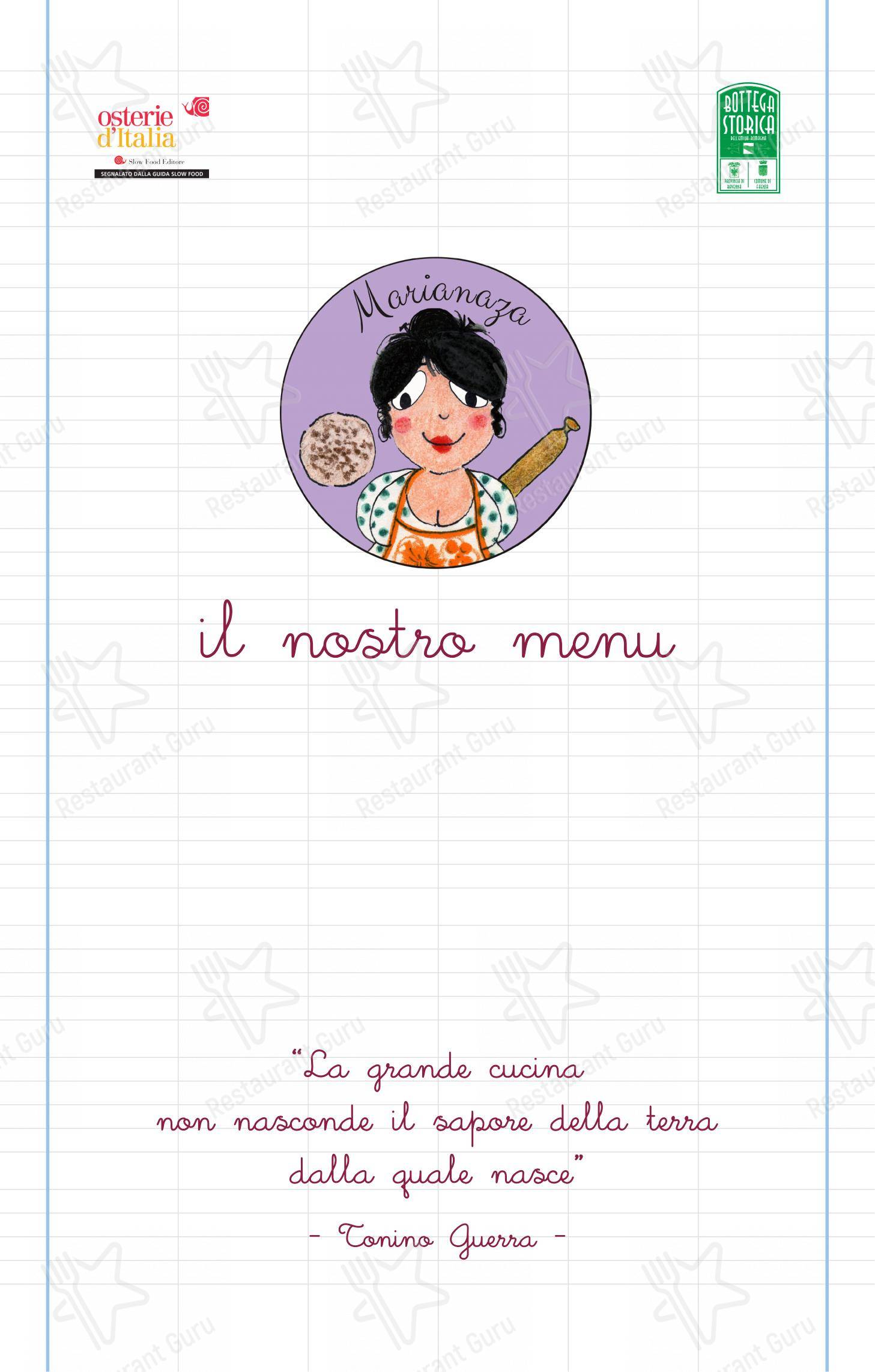Marianaza in Faenza - Menu
