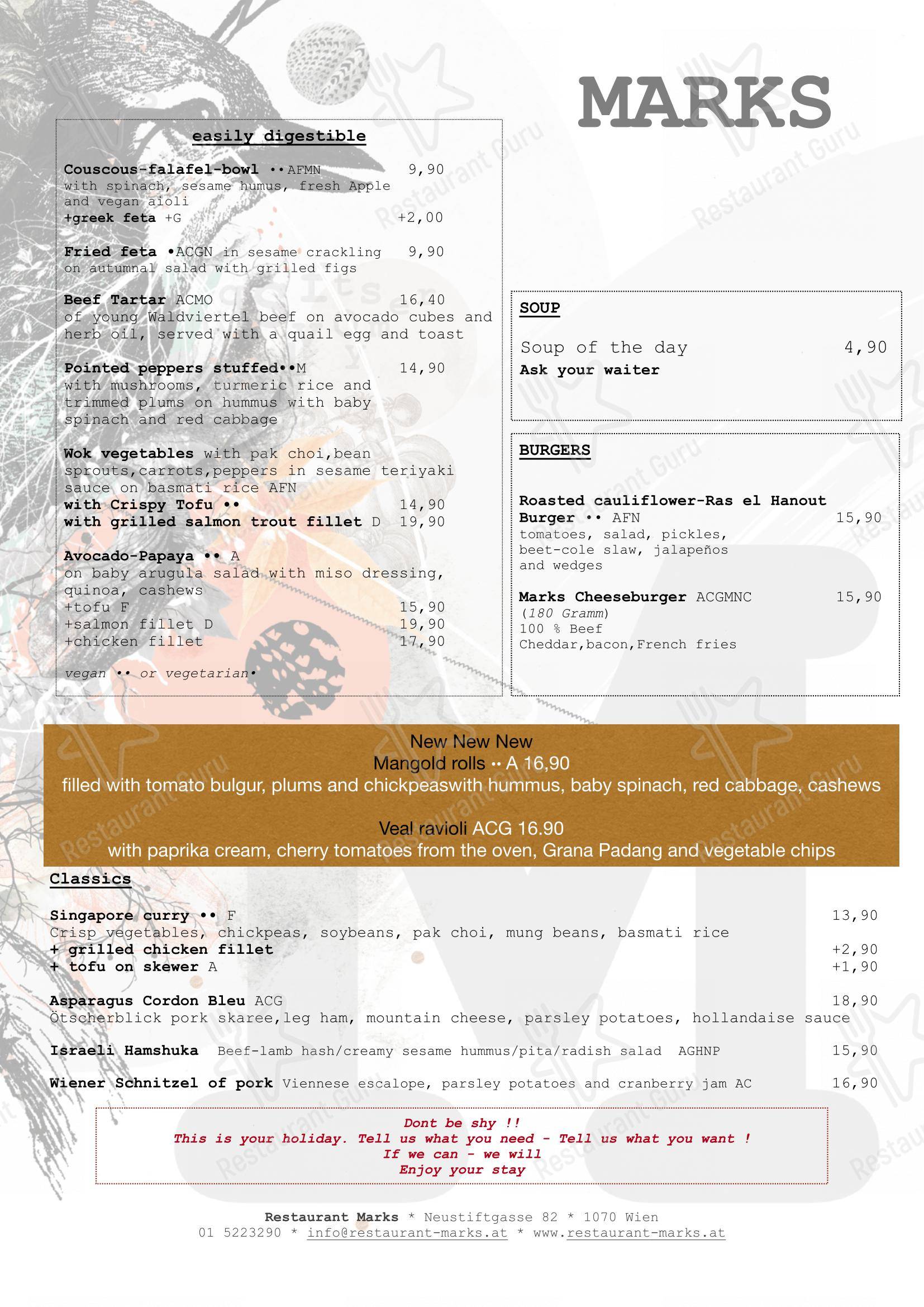 Menu pour Marks dans Vienne