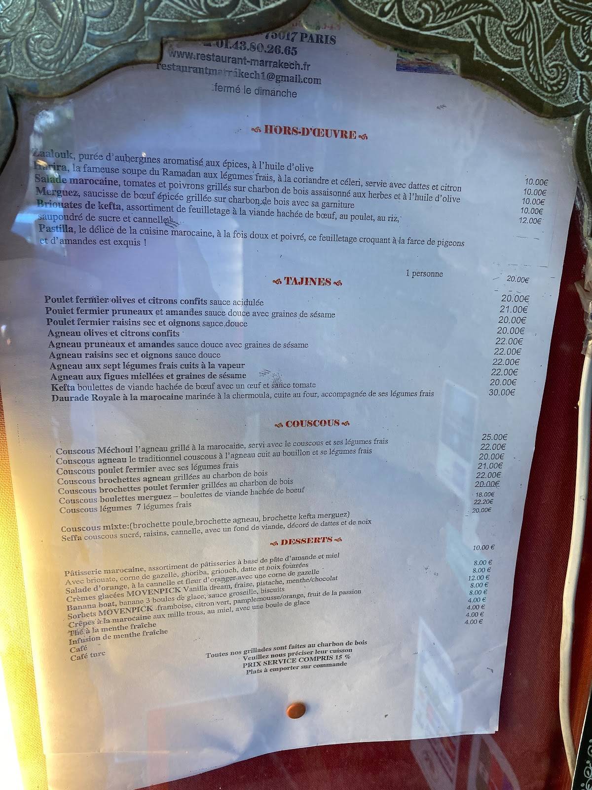 Menu de Marrakech