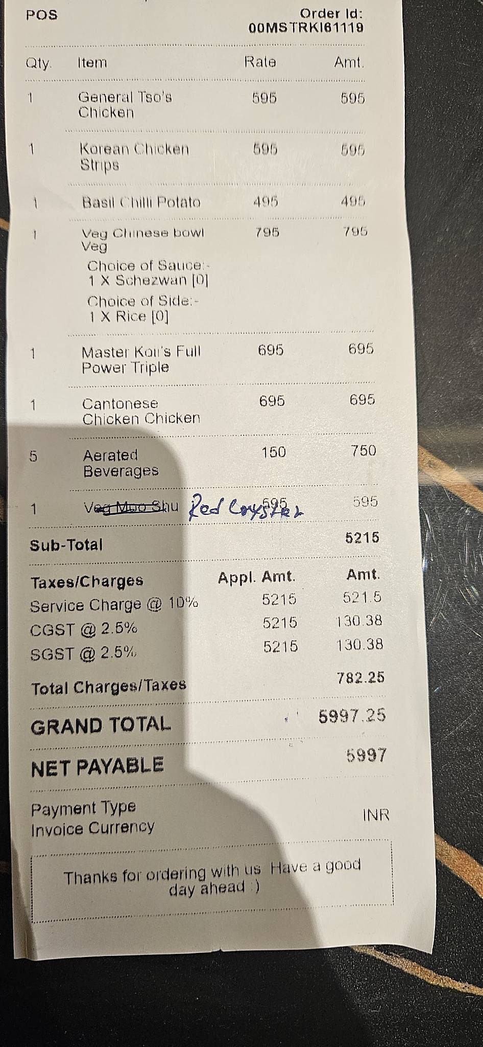 Master Koii's menu