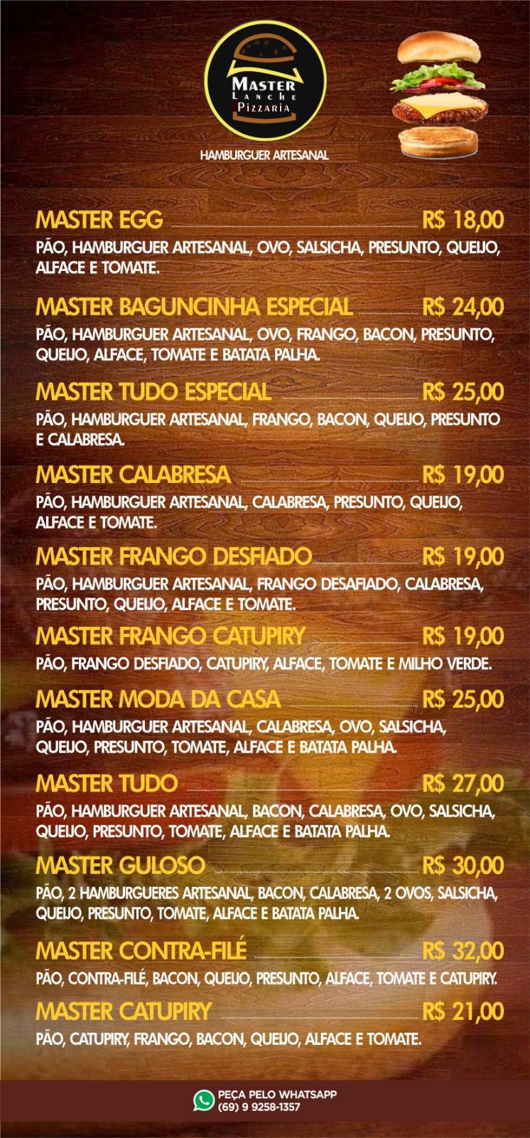 Master Lanche e Pizzaria delivery e retirada cardápio