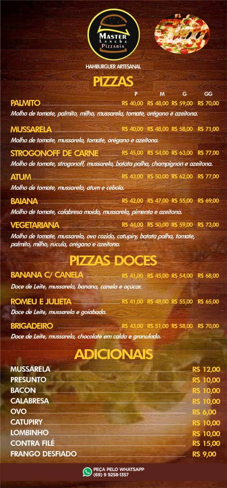 Master Lanche e Pizzaria delivery e retirada cardápio