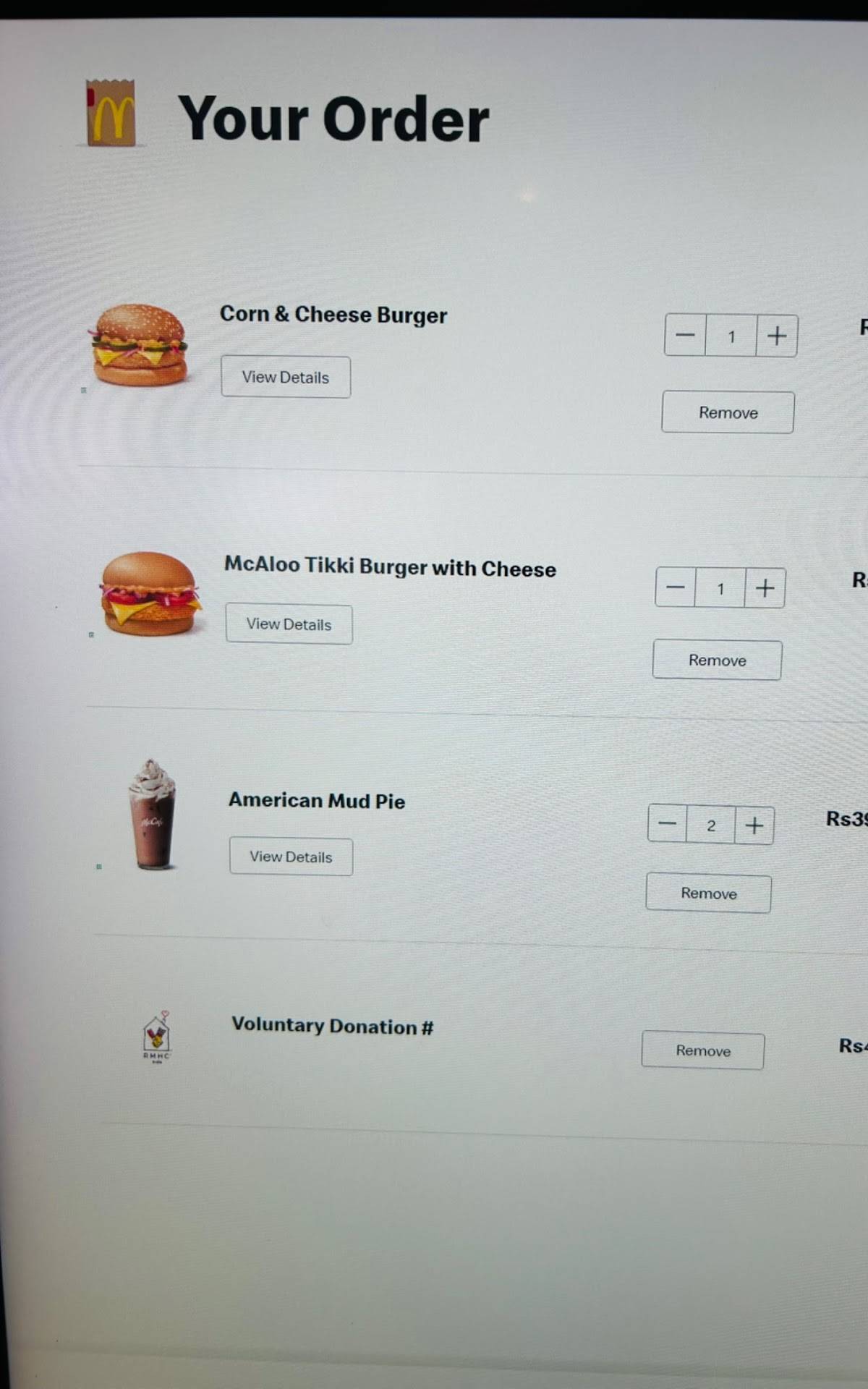 McDonald's menu