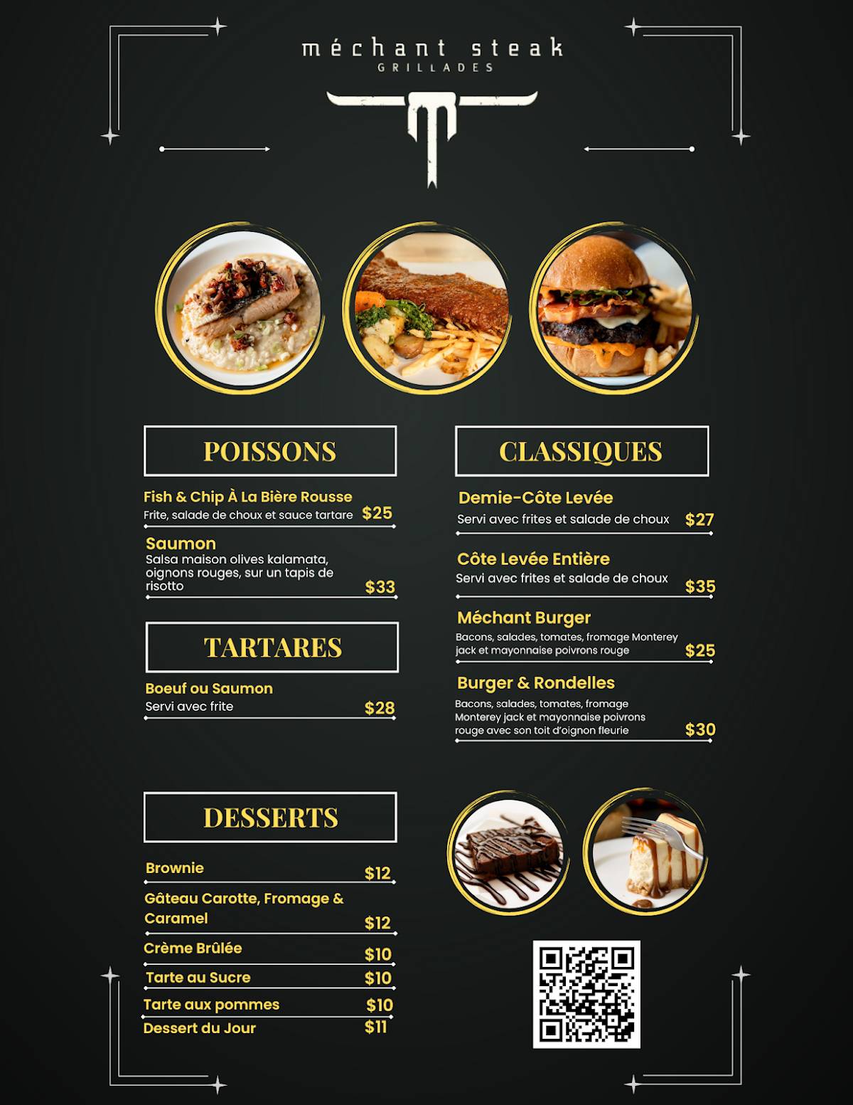 Menu de Méchant Steak