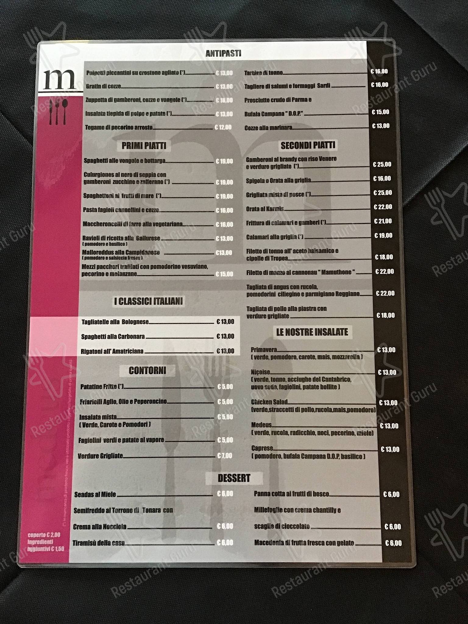Menu pour Medeus Restaurant restaurant