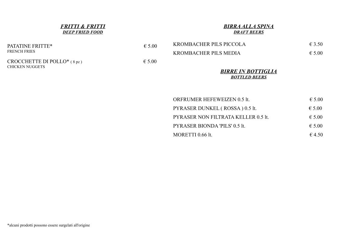Menu di Pizzeria Urban Cafe' 