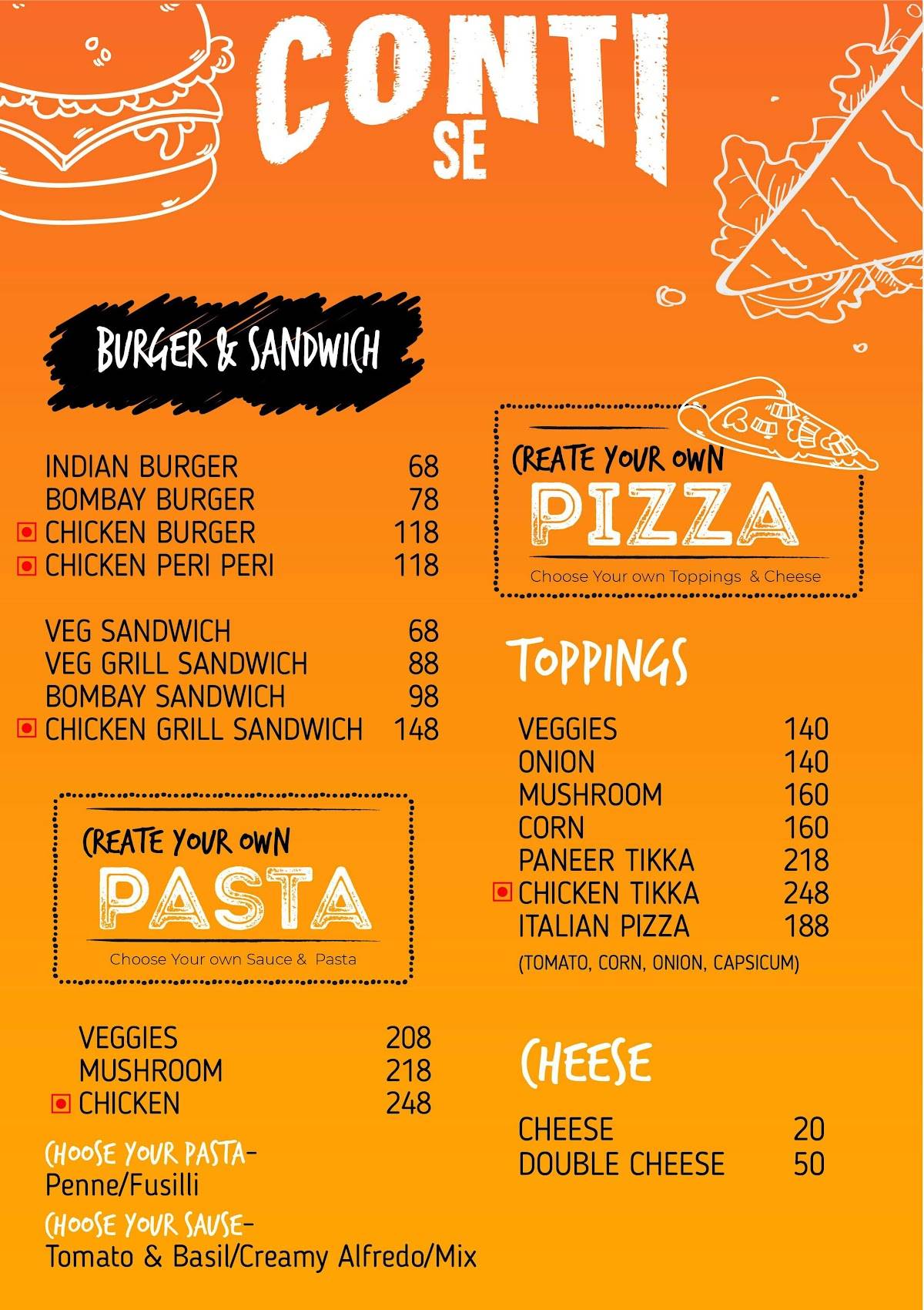 The Urban Street Cafe and Restaurant menu