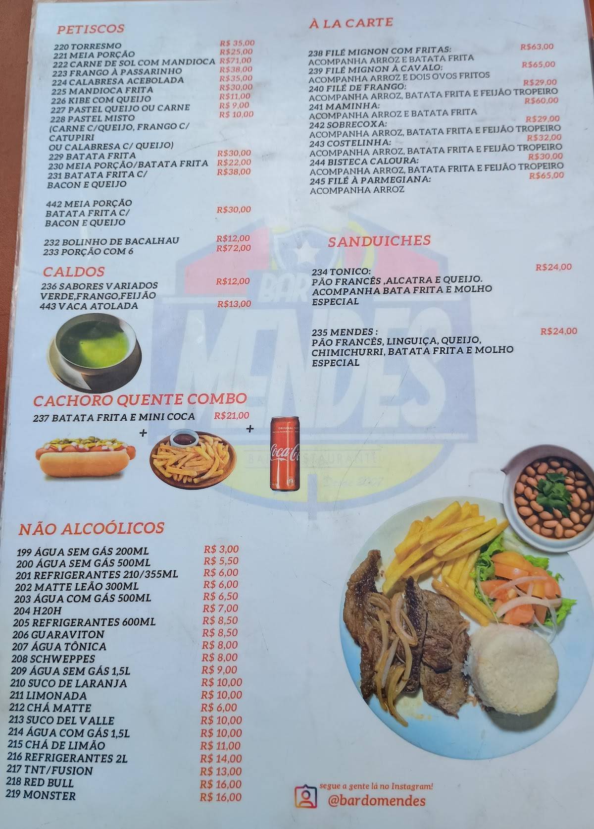 Bar do Mendes cardápio