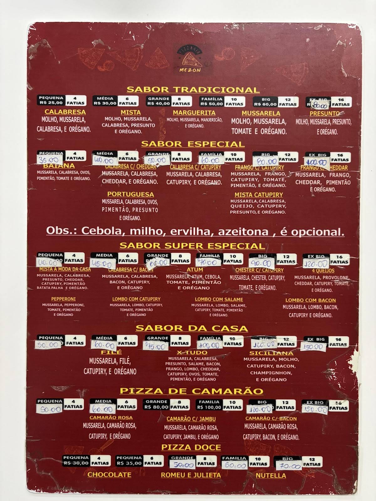 Mezon Pizza cardápio