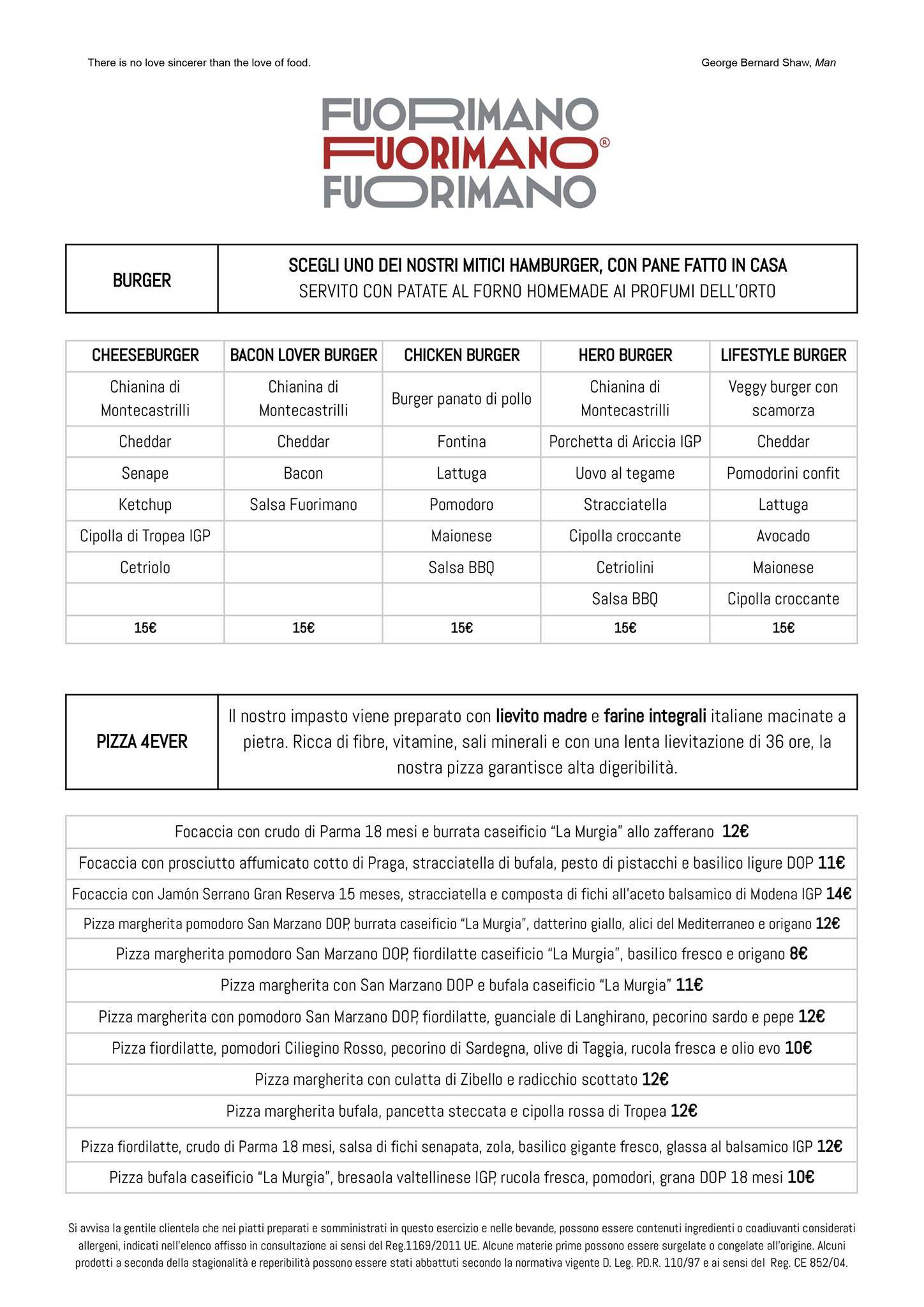 Menu di Fuorimano OTBP 