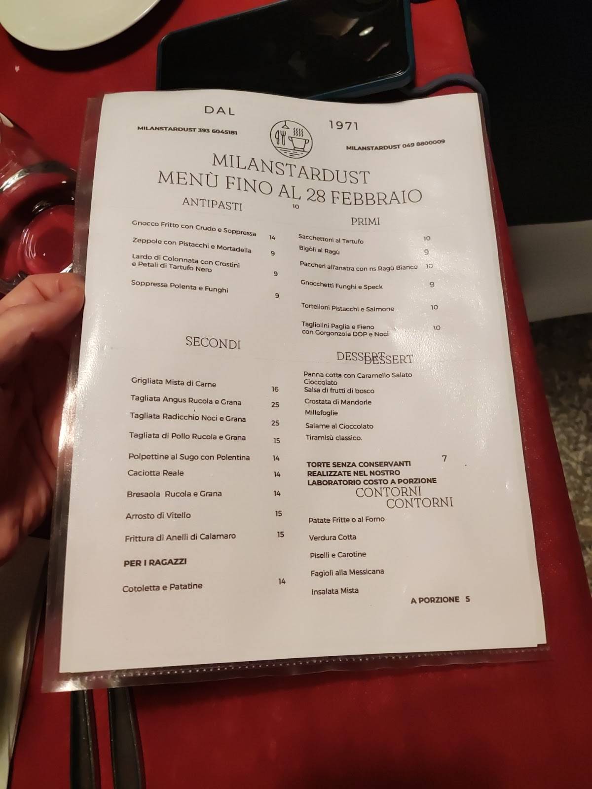 Menu di Milanstardust 