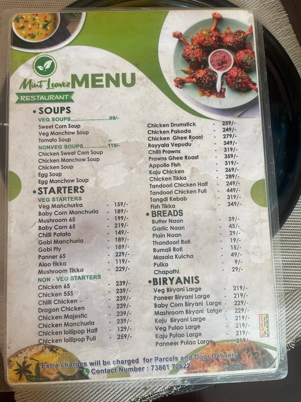 Mint Leavez Restaurant menu