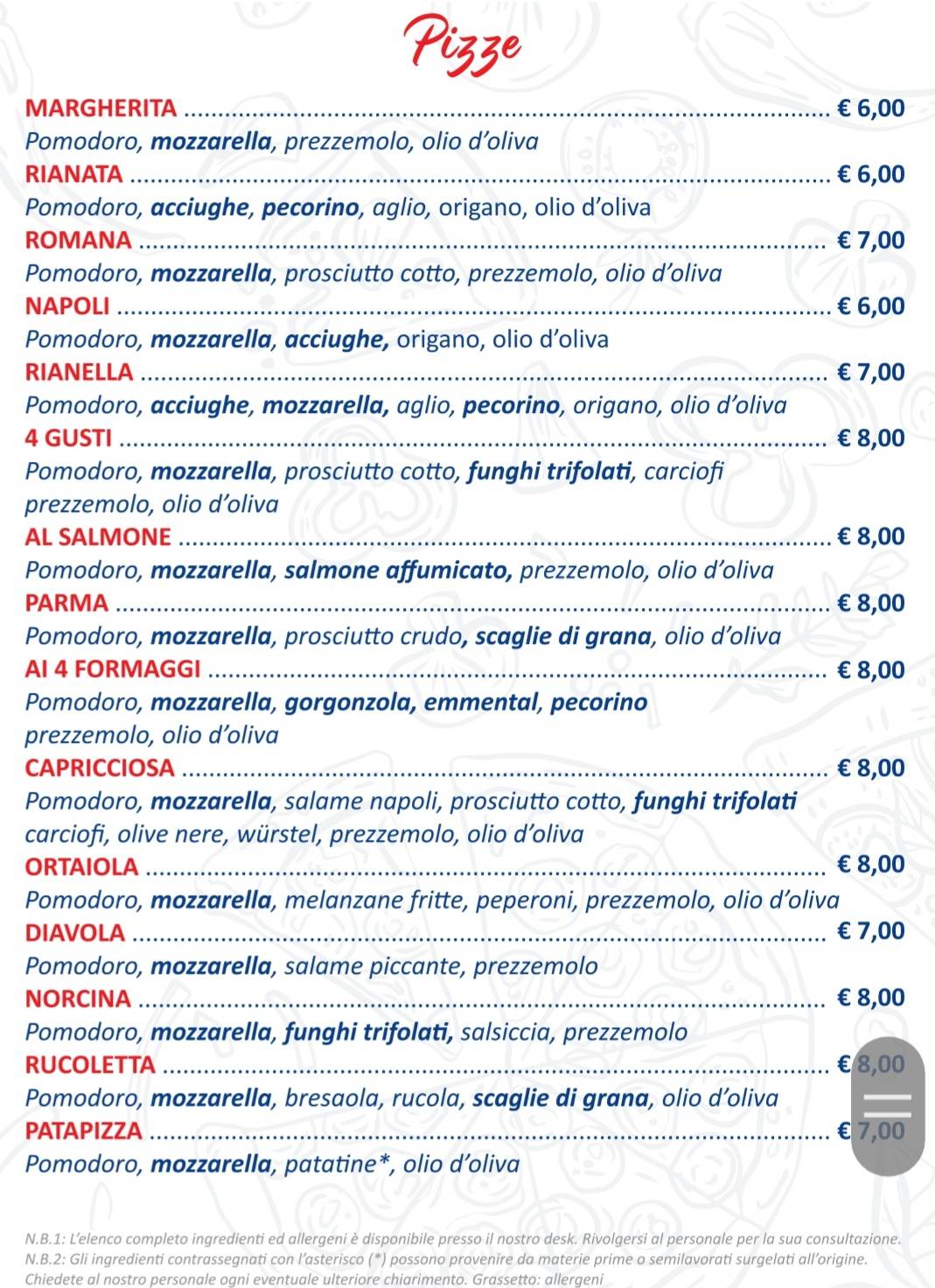 Menu di MiraMonte ristorante pizzeria