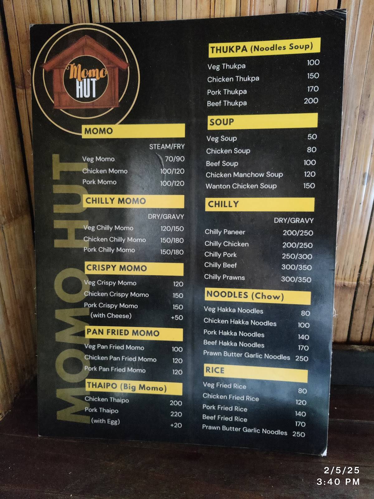 Momo Hut menu