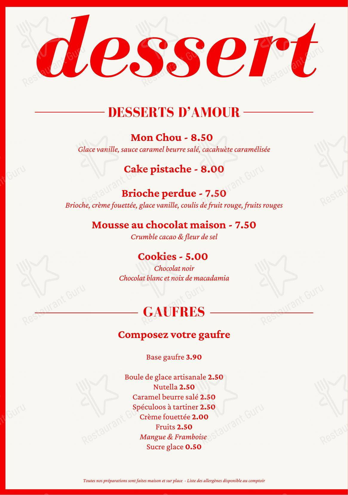 Menu pour Mon Amour dans Rouen