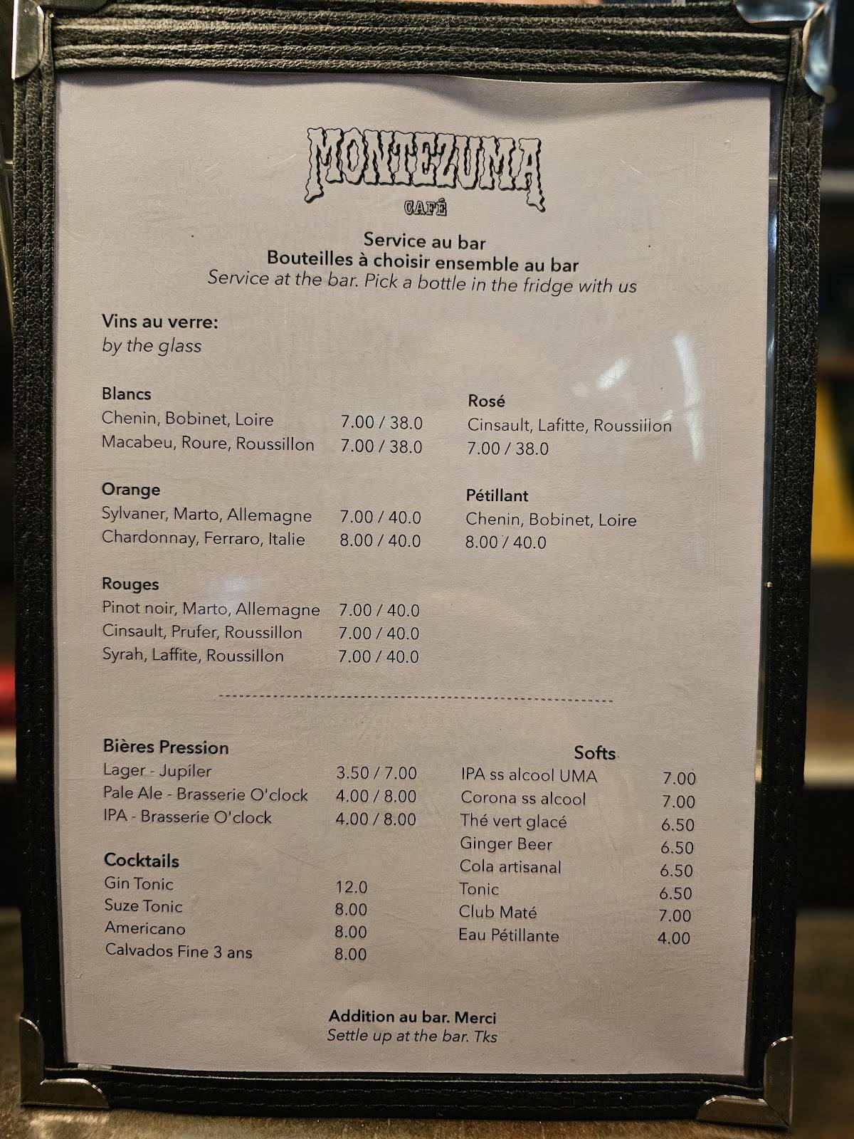 Menu de Montezuma Café