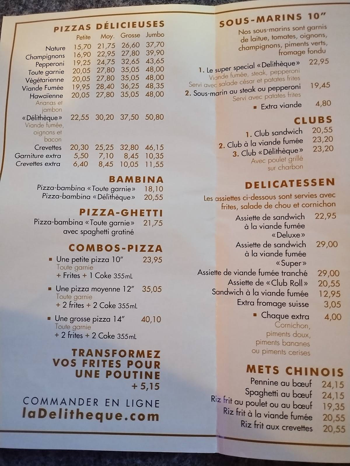 Menu de Restaurant Delitheque