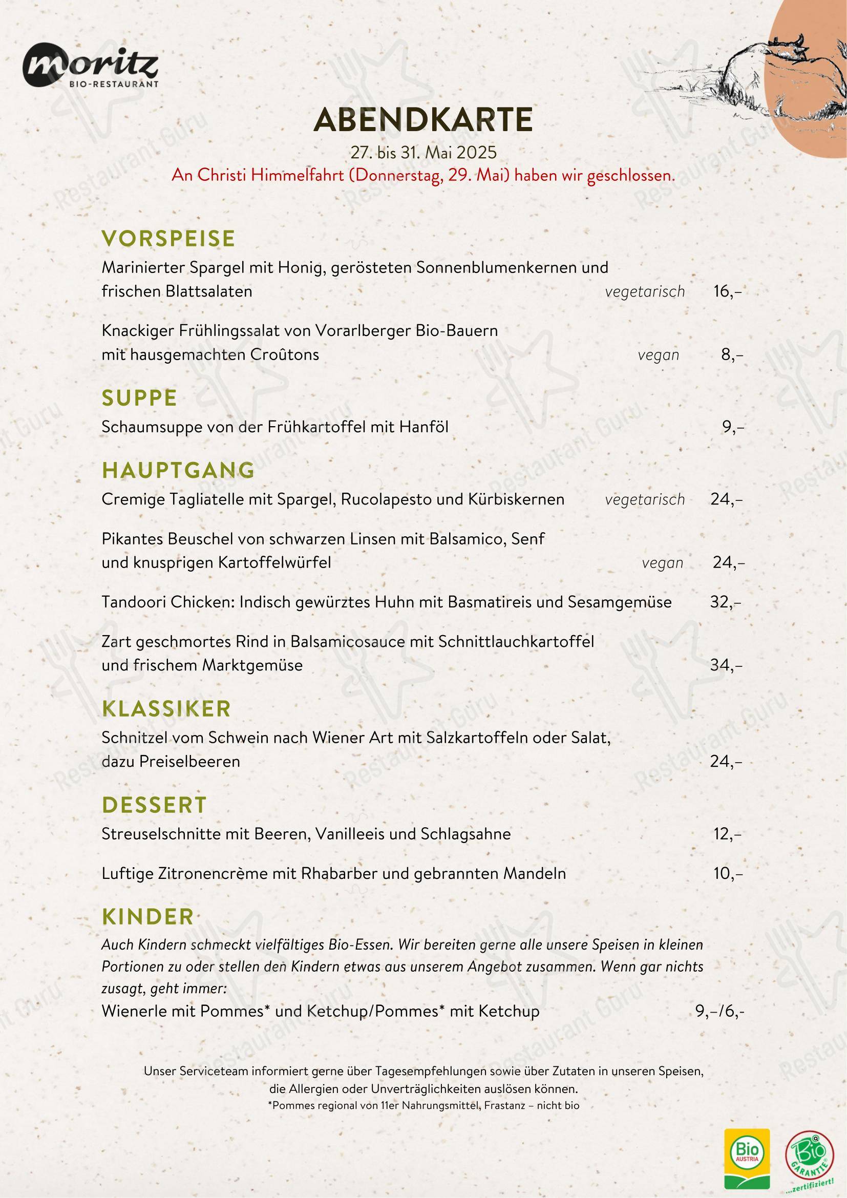 Moritz Bio-Restaurant dans Hohenems - Menu