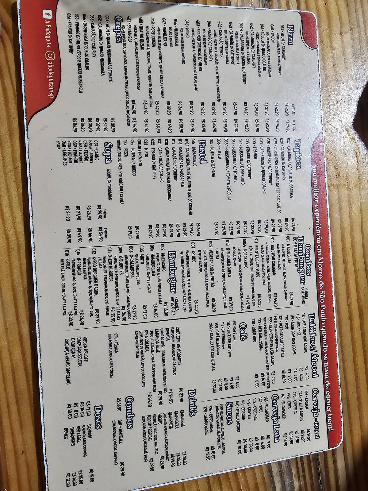 A Bodeguita Restaurante e Lanchonete cardápio