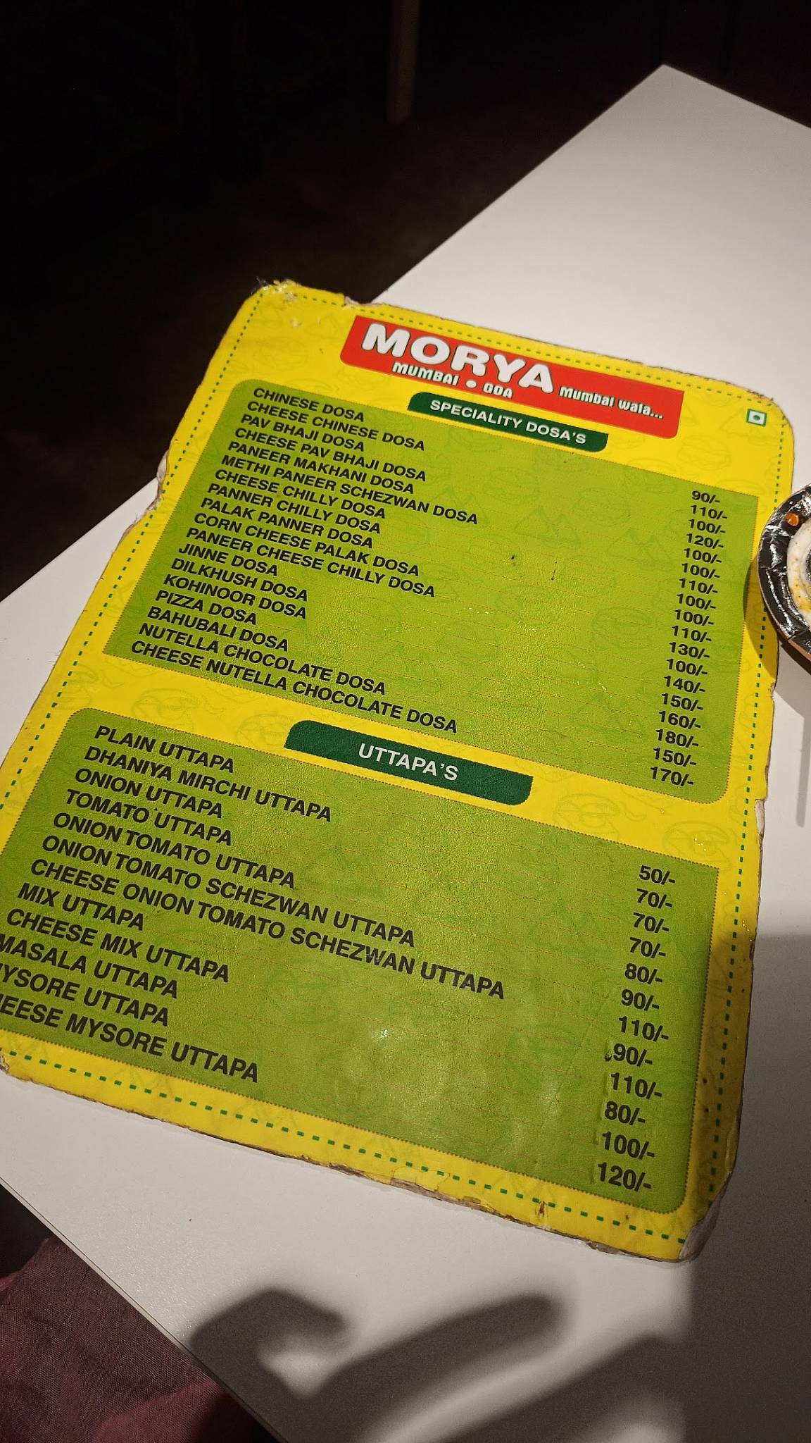 Morya Mumbai wala menu