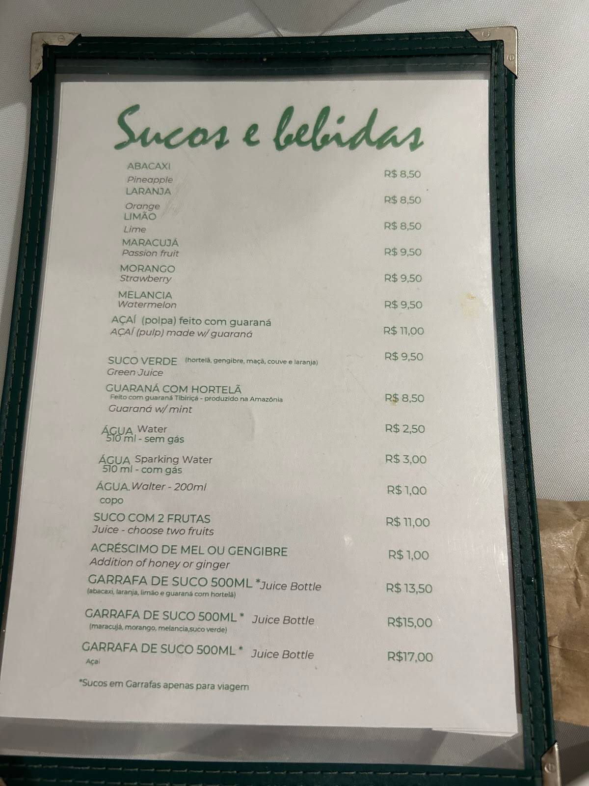 Restaurante Mamãe Natureza cardápio