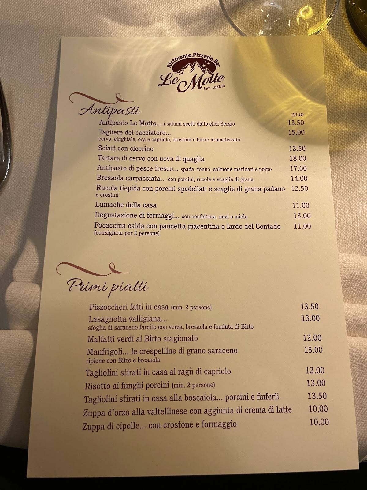 Menu di Ristorante Le Motte 