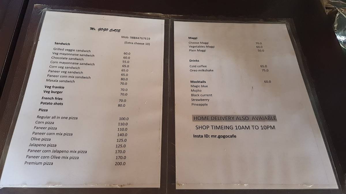 The GoGo’s adda menu