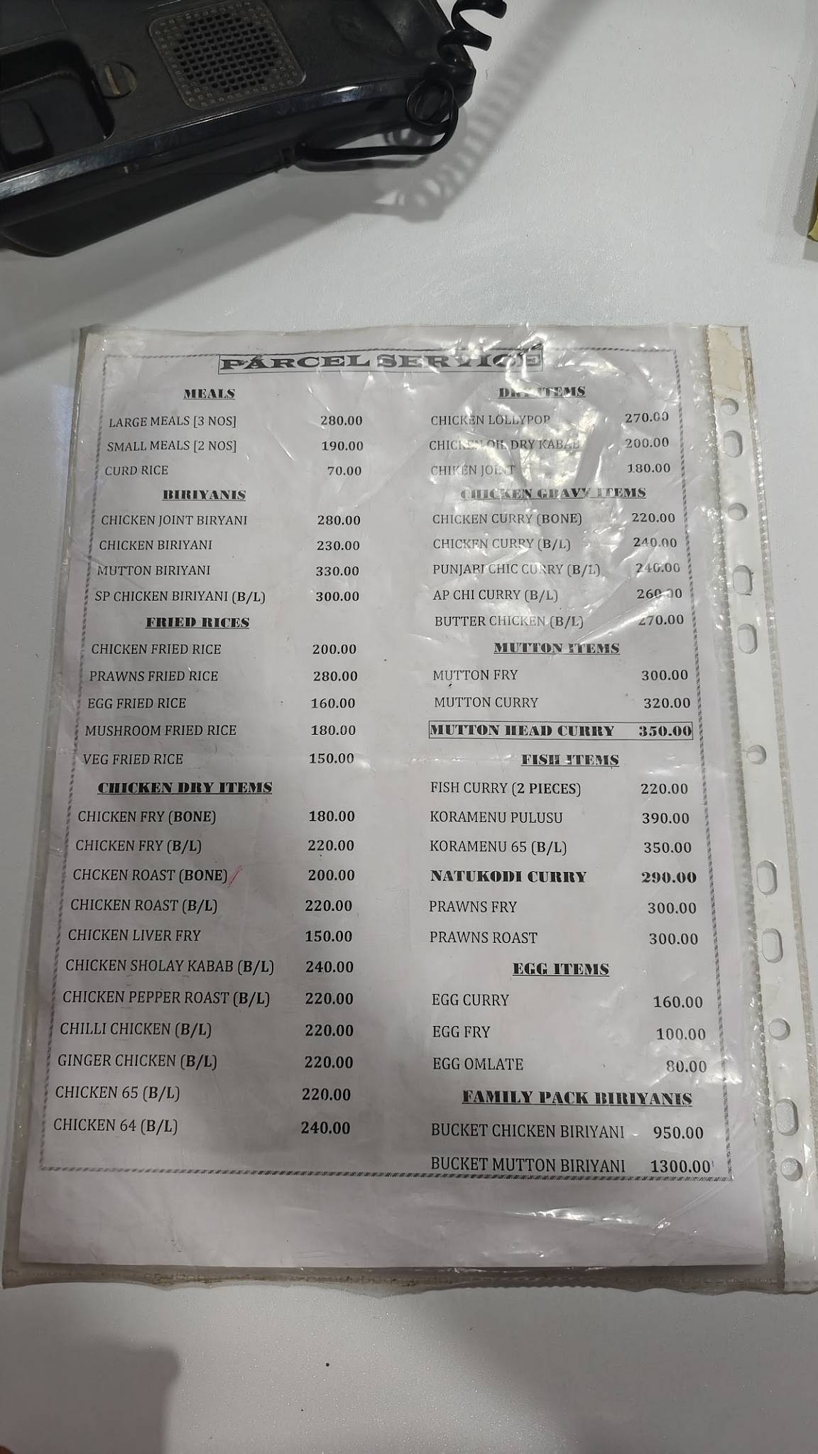 Mr Pulao menu