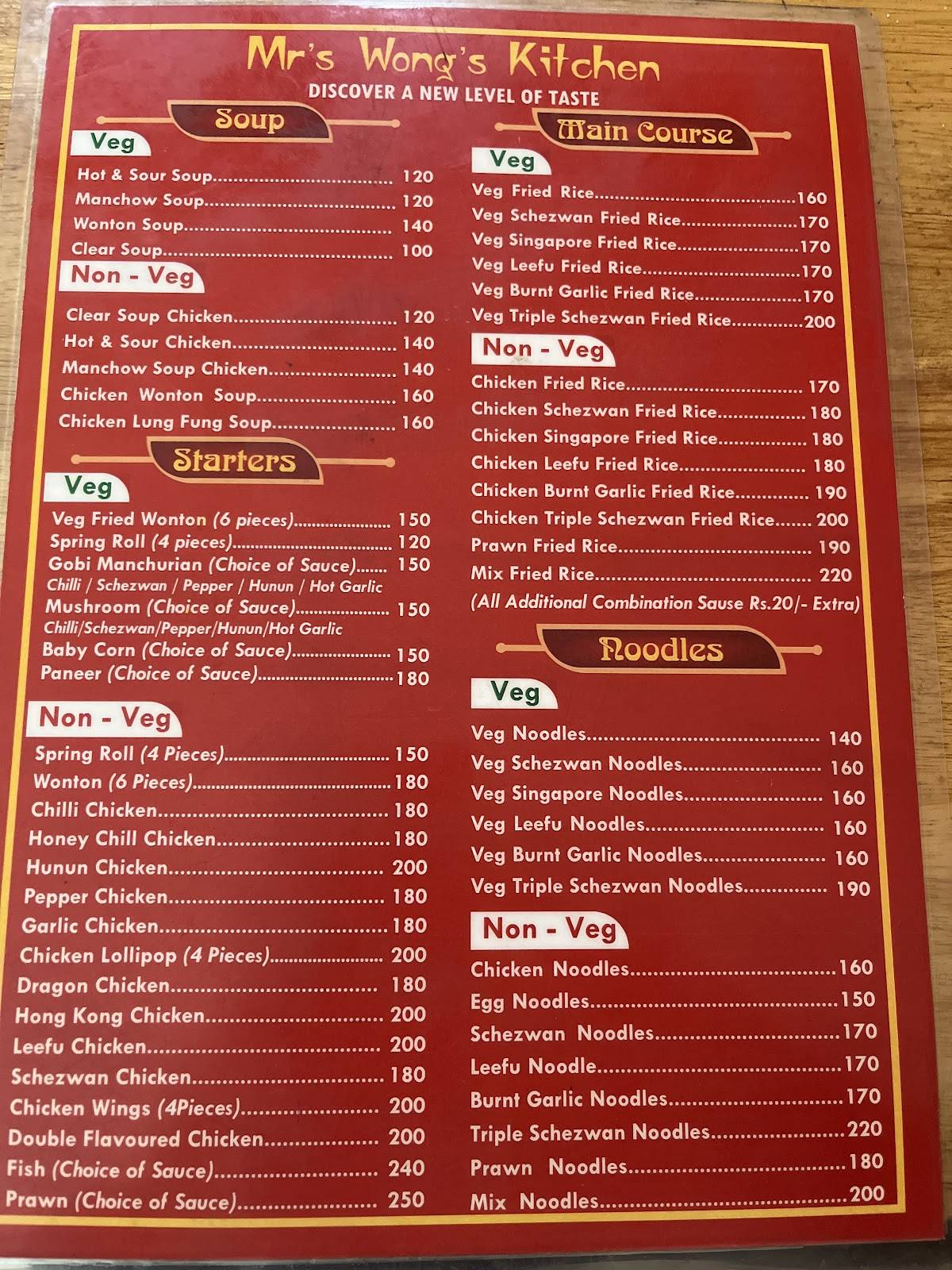 Mrs wongs kitchen menu