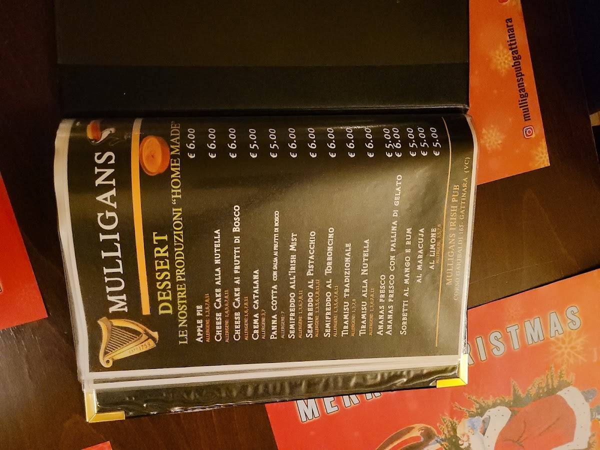 Menu di Mulligans Irish Pub 