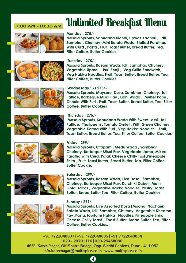 Multi Spice menu