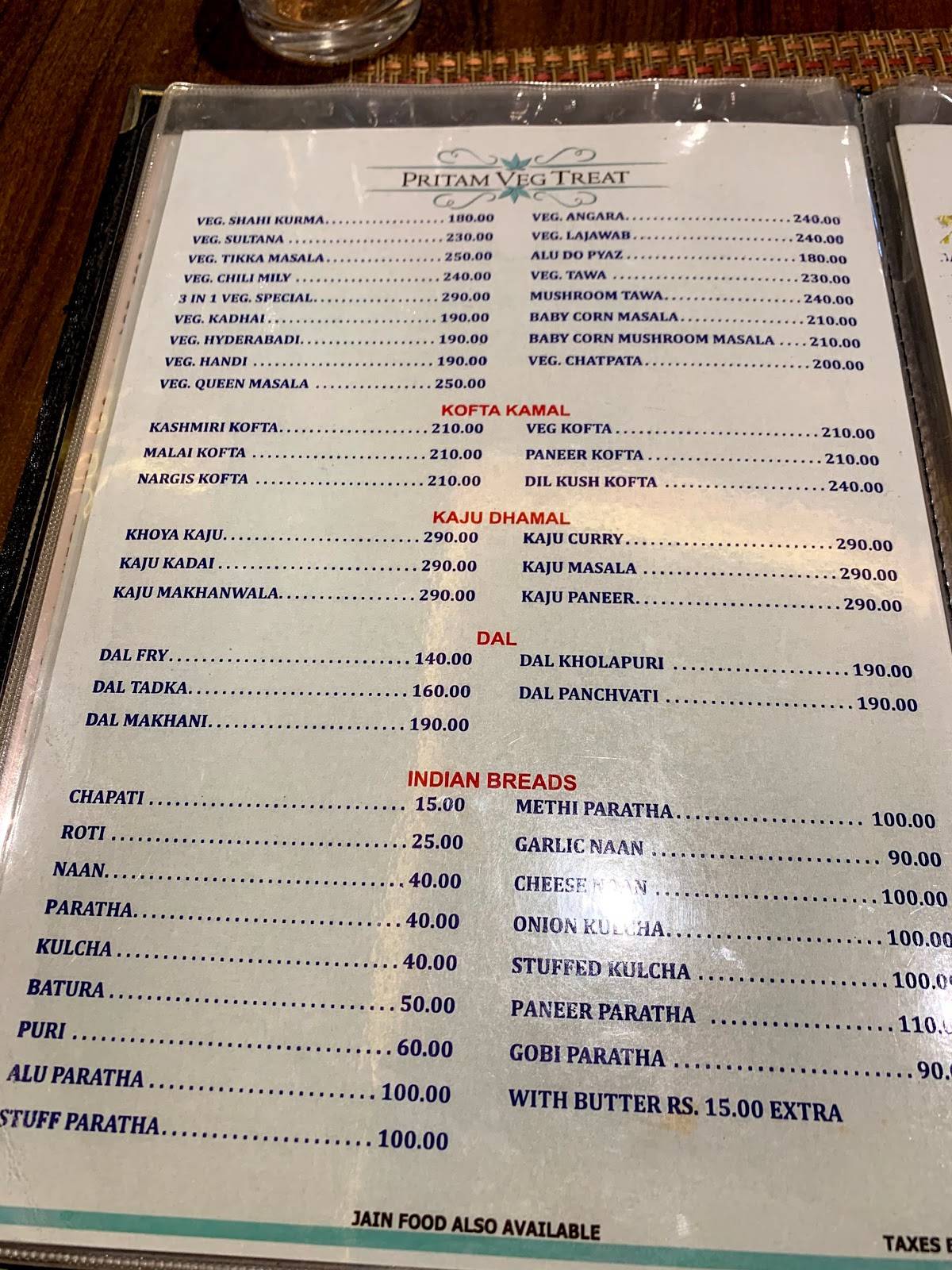Pritam Veg Delight menu