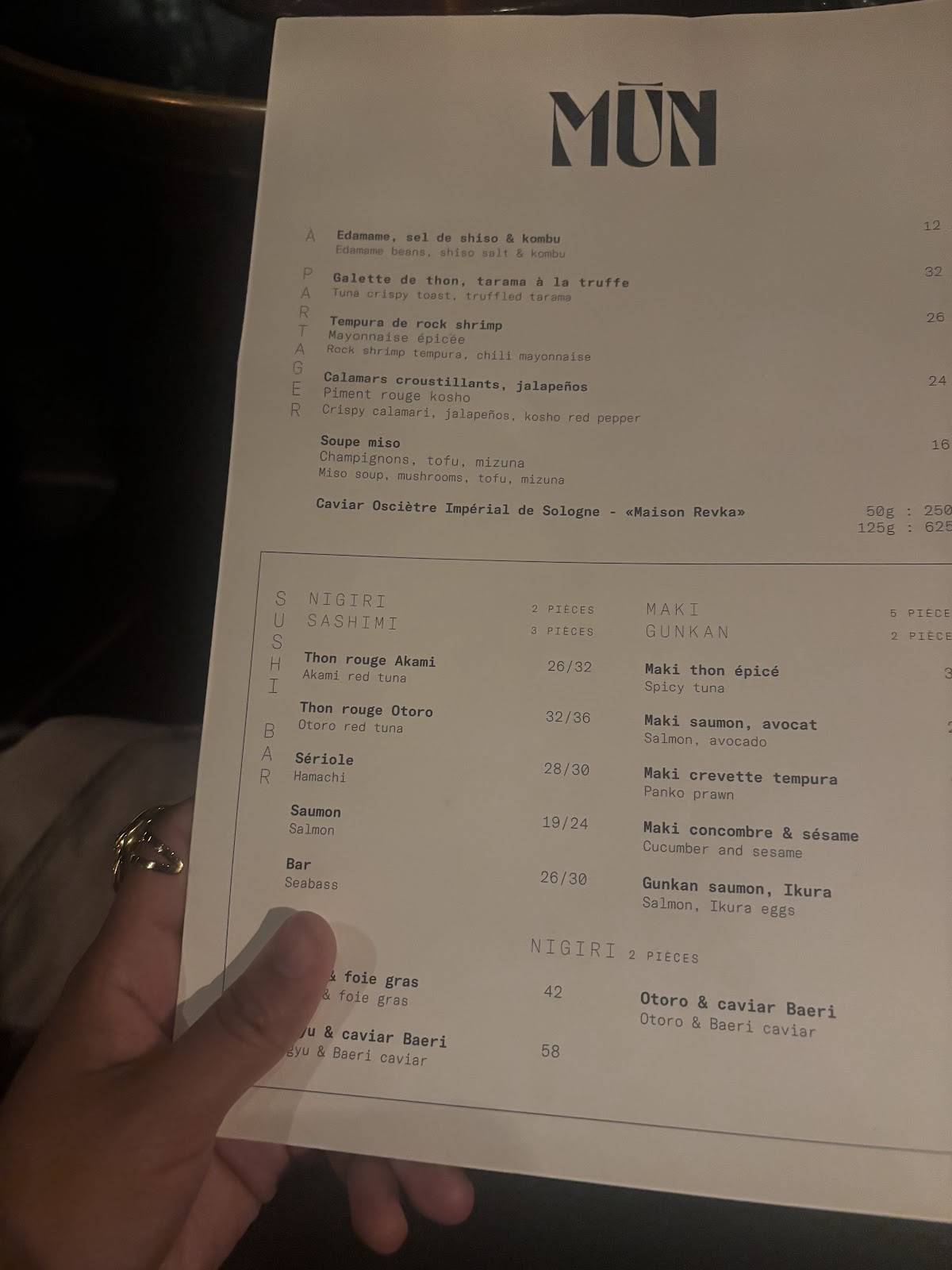 Menu de Mun