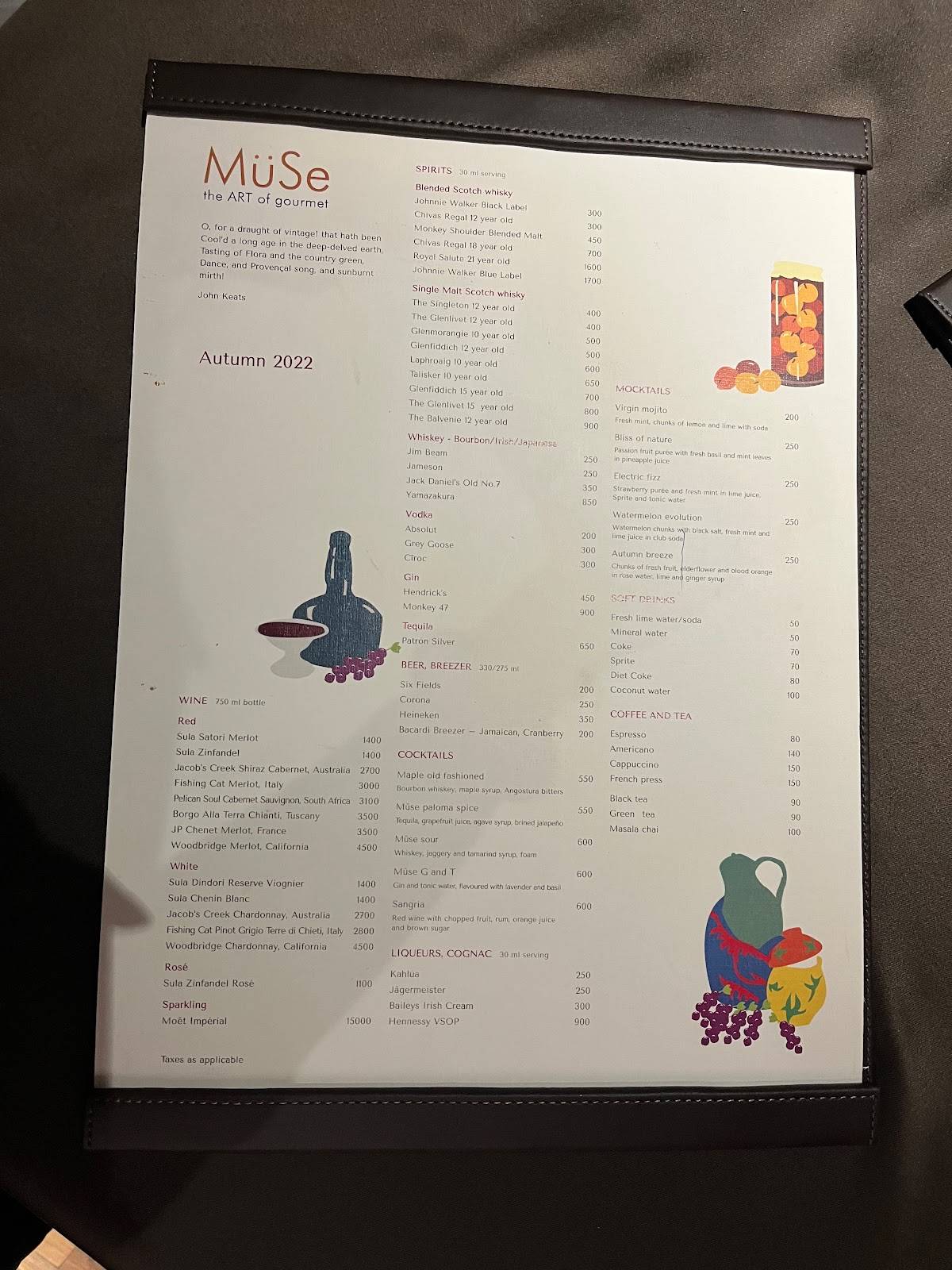 Muse: The Art Of Gourmet menu