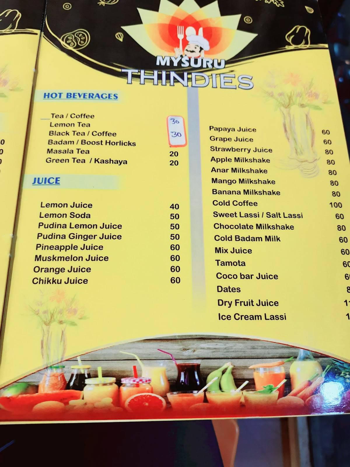 Mysore Thindies (ಮೈಸೂರು ತಿಂಡೀಸ್) menu