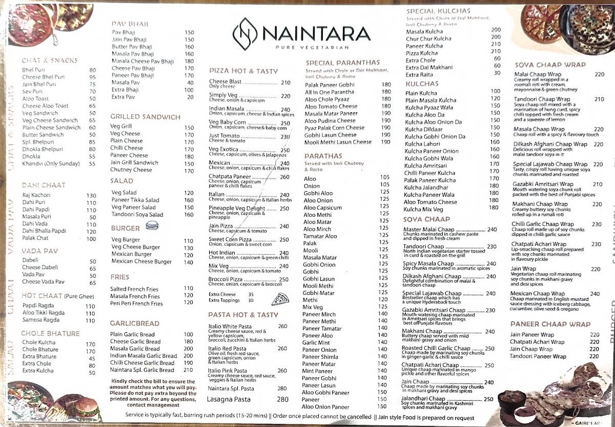 Naintara Veg Restaurant ( Unit of SRI NARSING bogulkunta ) menu