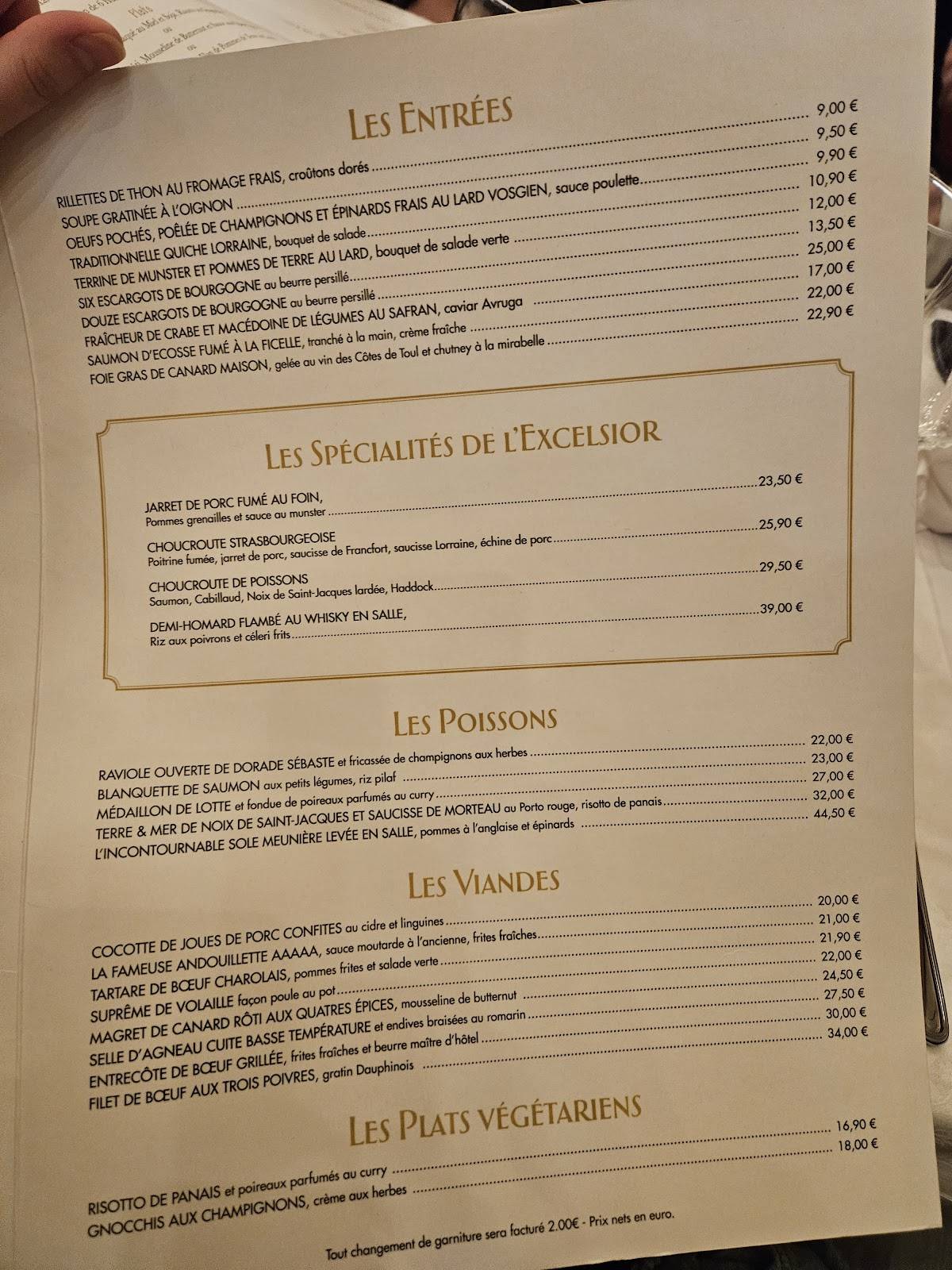 Menu de Brasserie L'Excelsior