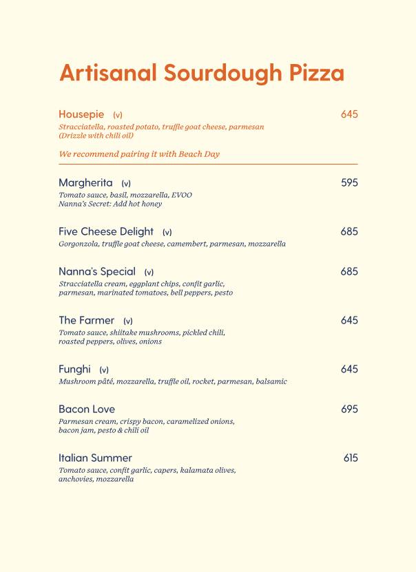 Nanna's Negroni menu