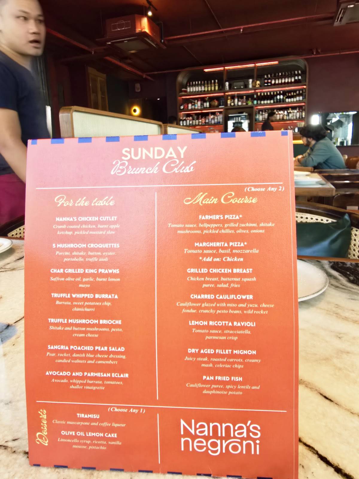 Nanna's Negroni menu