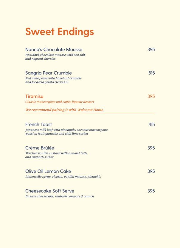 Nanna's Negroni menu