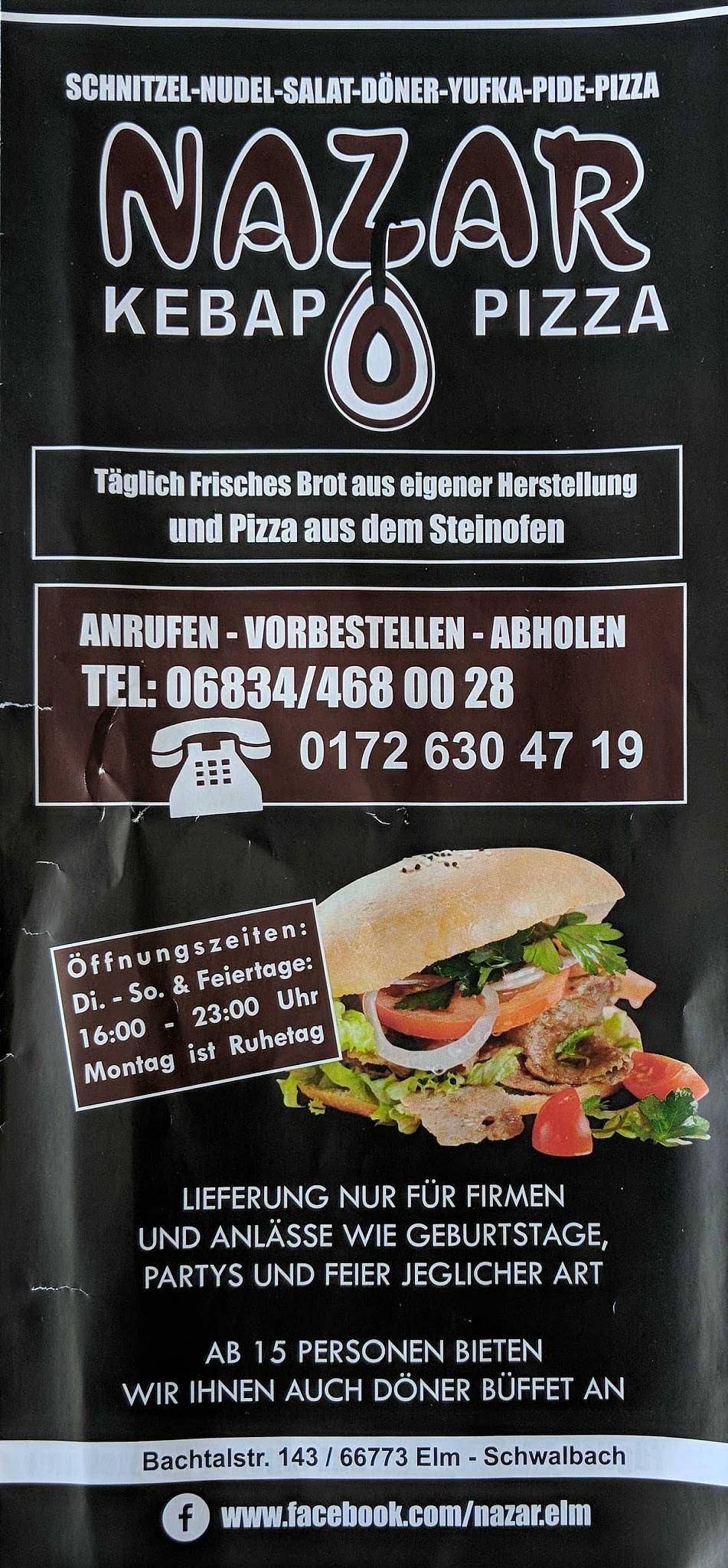 Rezensionen Für Nazar Kebap Und Pizza Zweibrücken Speisekarte von Nazar Kebap & Pizza, Schwalbach