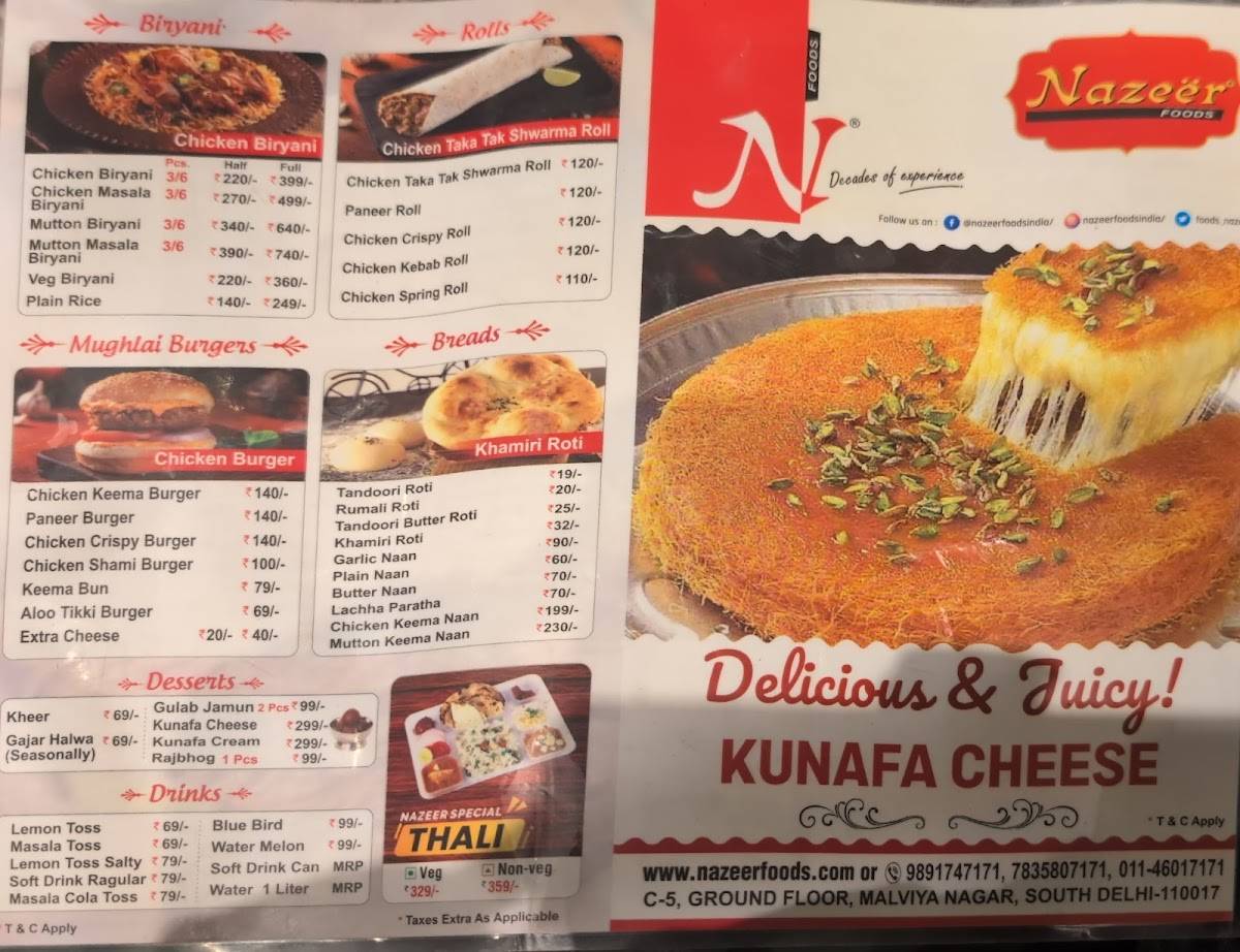 Nazeer Foods menu