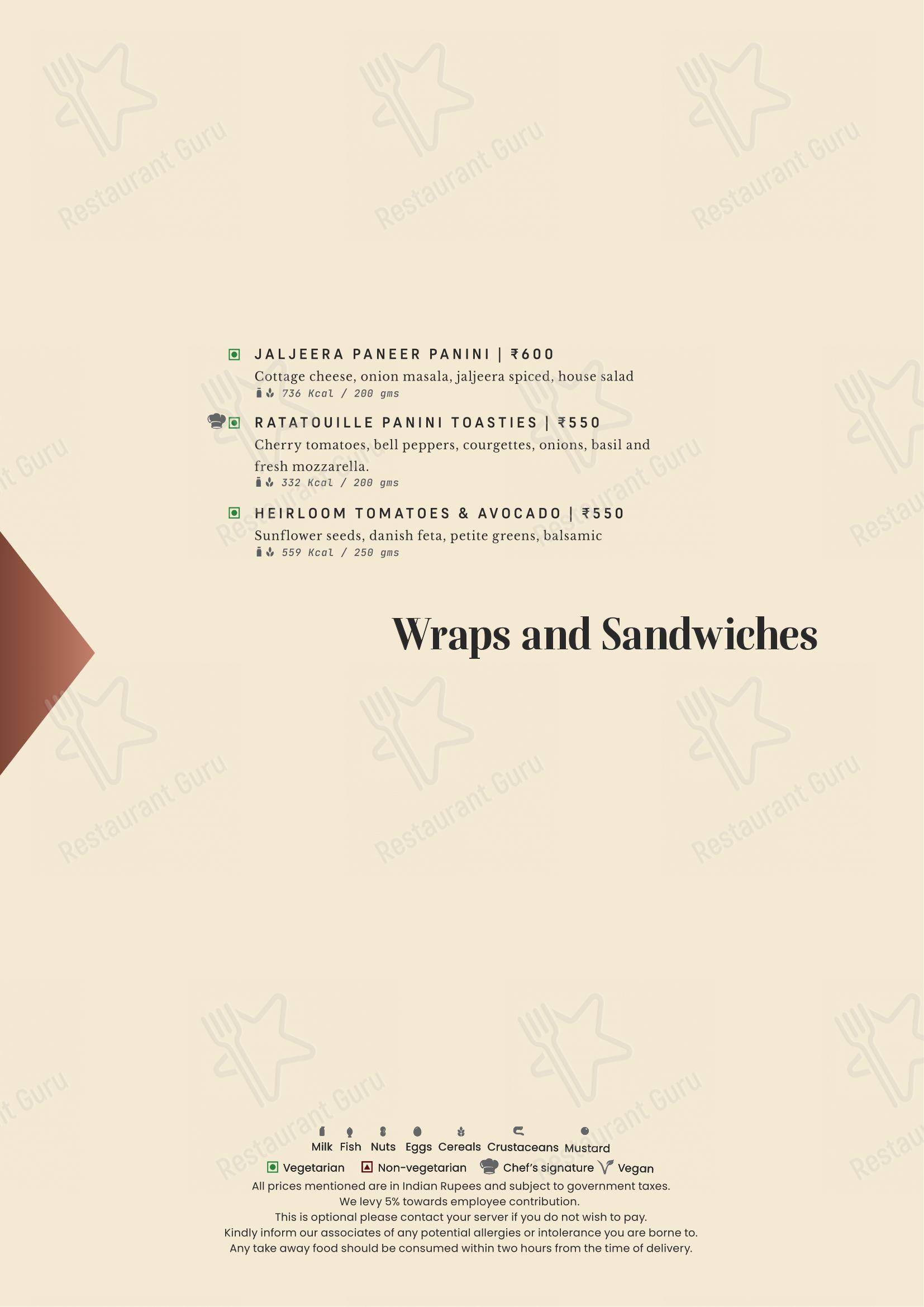 Dinner Menu for the Neer restaurant