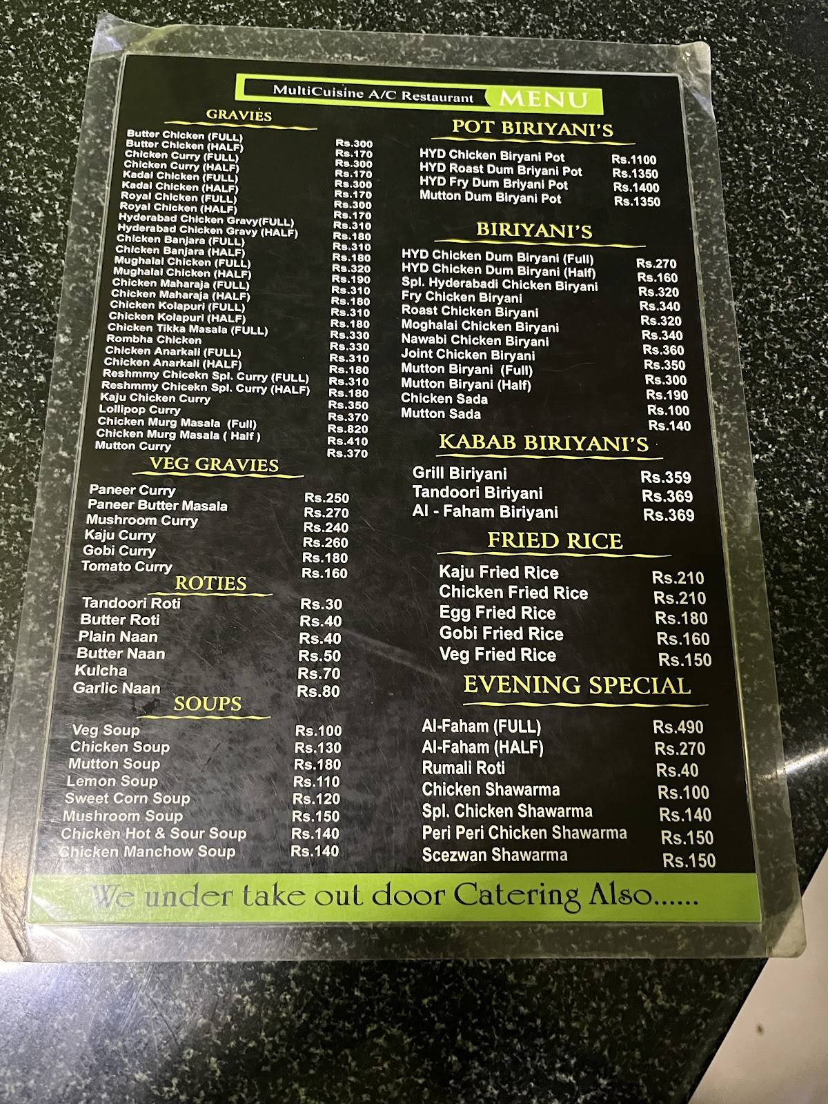HOTEL Reshmi Kabab Center menu