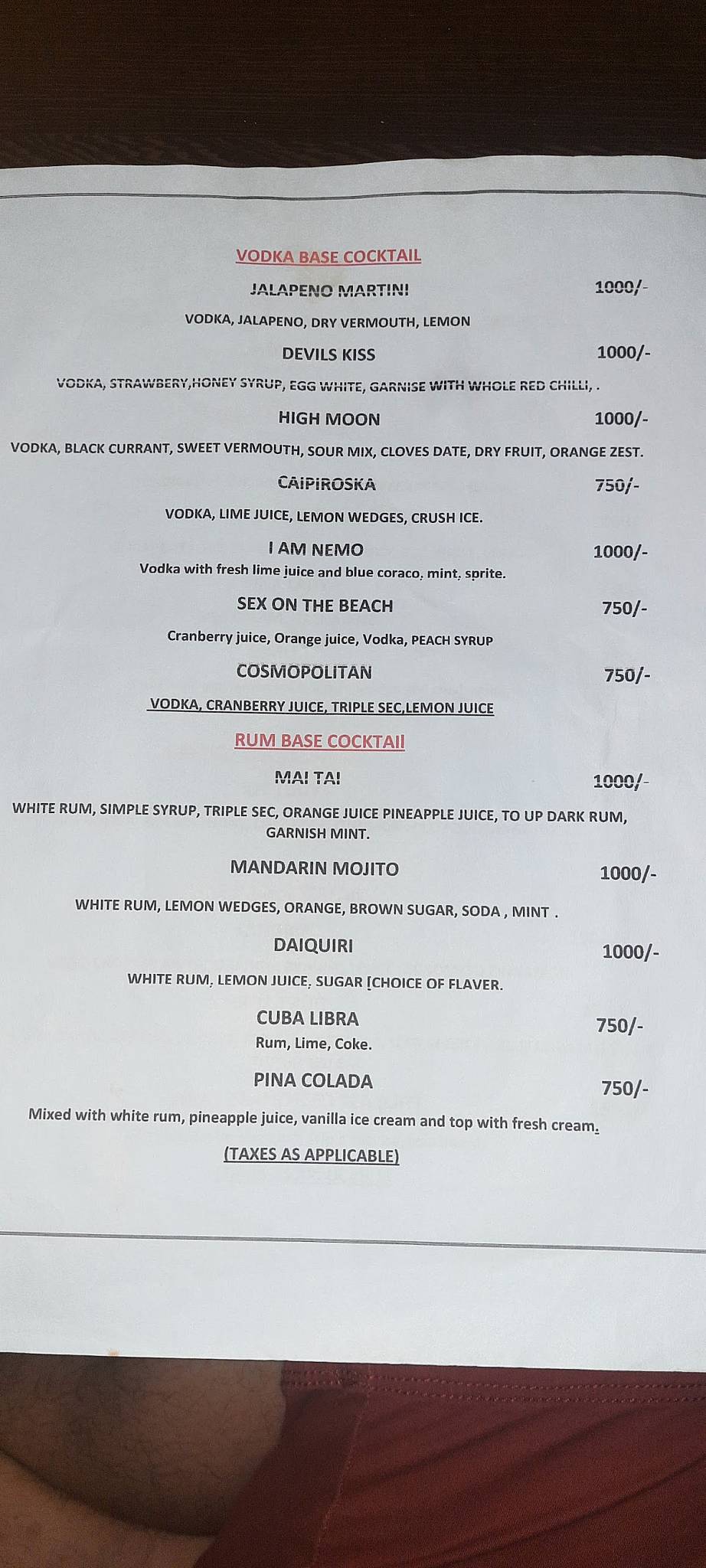 Nemo Cafe - The Beach Bar & Nightlife( Party Zone ) menu